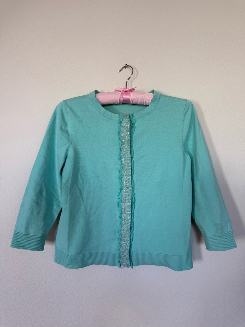 Aqua Turquoise Embellished Beaded Cardigan XS